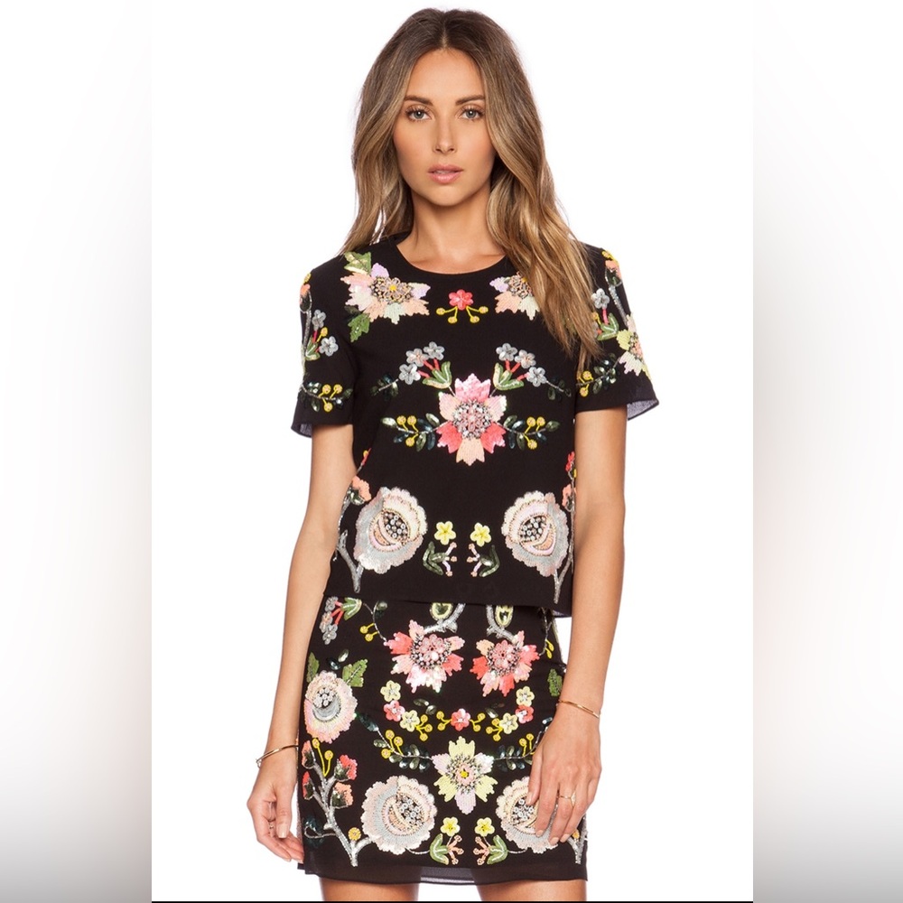 Needle & Thread T-Shirt Black Floral Print
